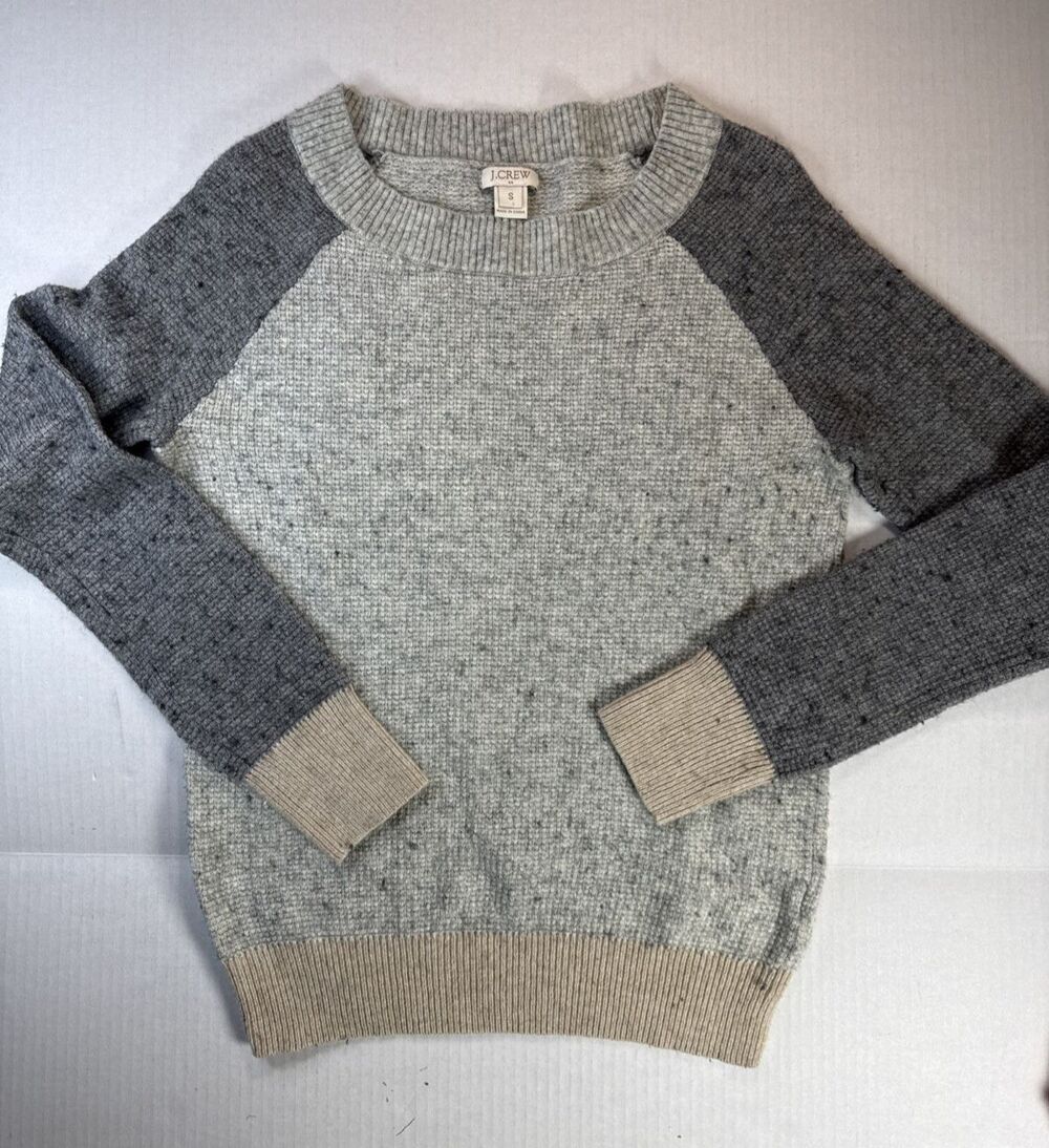 J Crew Wool Blend Women’s Pullover Sweater Size Small Gray Colorblock Soft